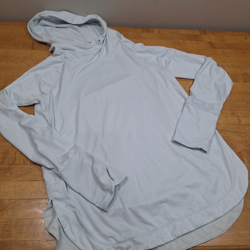 Athleta Hoodie Sz M Lt Blue Thumbhole High Neck Activewear Pullover WO String